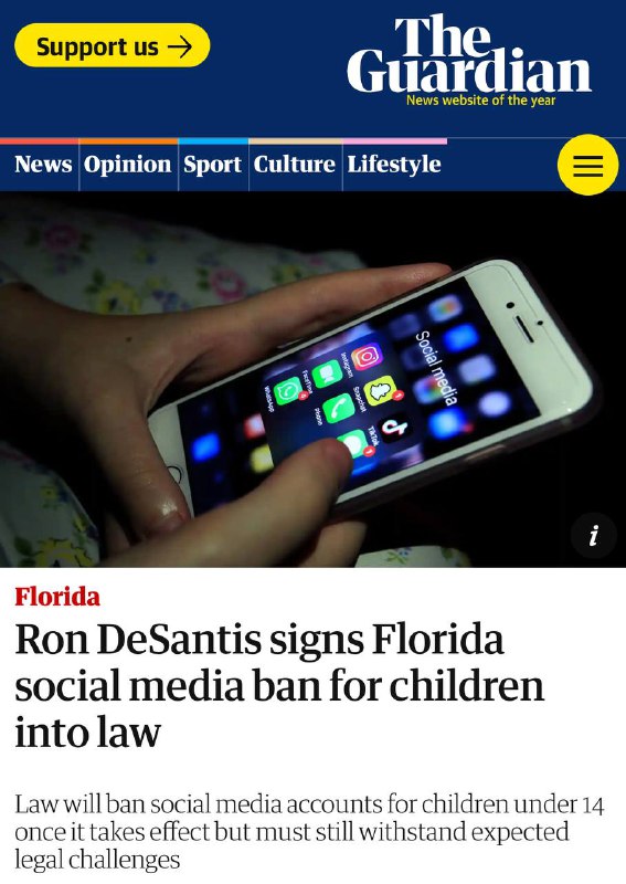 Děti do 14 let na Floridě (USA) mají zakázáno mít účty na sociálních sítíchZákon vstoup...