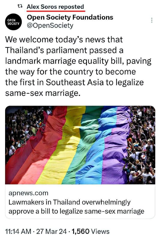⛔️Thajský parlament schválil zákon o legalizaci sňatků homosexuálů.A tady máme Alexe Sor...